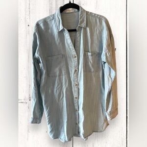 Altar’d State Chambray Button Down Tunic Top Women’s Size Medium 100% Lyocell